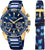 Reloj Festina para hombre con esfera azul, bisel dorado y cronógrafo, correa azul