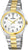 Pulsera de acero inoxidable para hombre con detalles dorados, esfera blanca y ventana de fecha