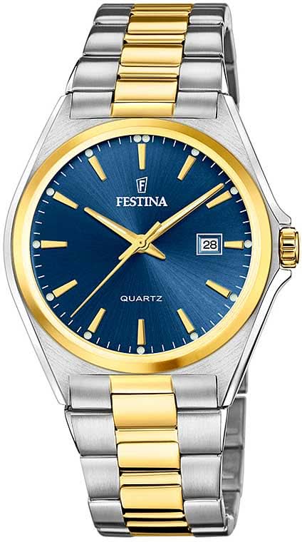 Reloj bicolor de acero inoxidable para hombre con esfera azul y detalles dorados