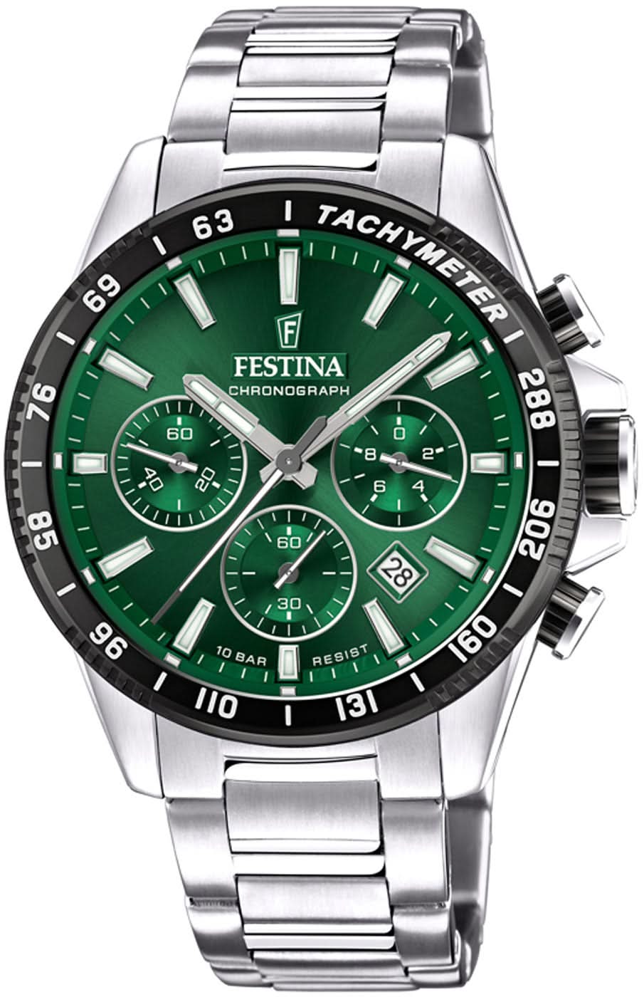 Reloj Festina Chronograph para hombre con esfera verde y correa de acero inoxidable