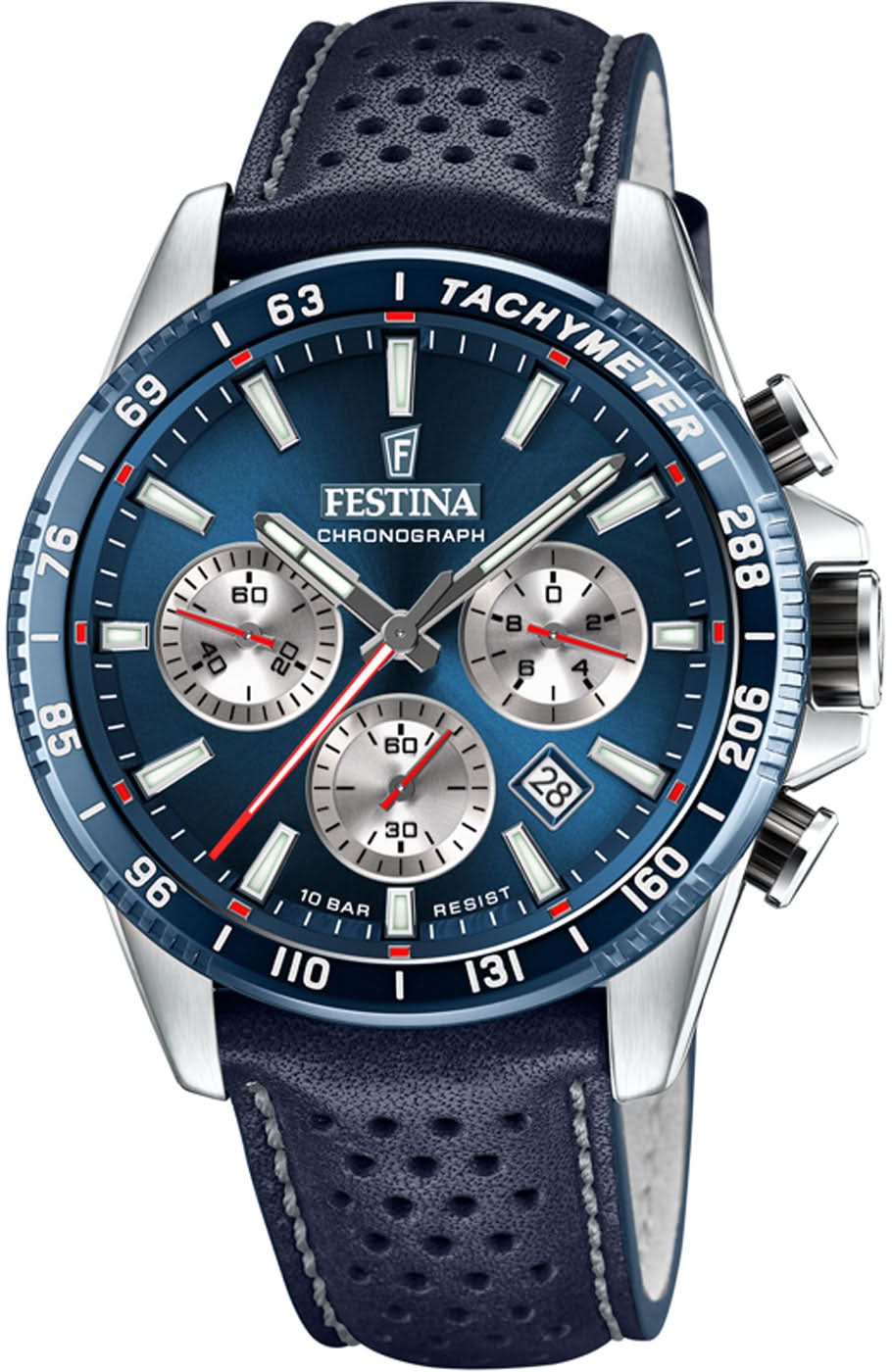 Reloj cronógrafo para hombre: esfera azul, correa de cuero, tres subesferas