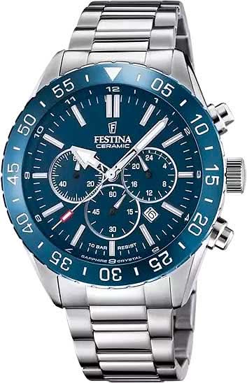 Reloj de hombre con esfera de cronógrafo azul y correa de acero inoxidable