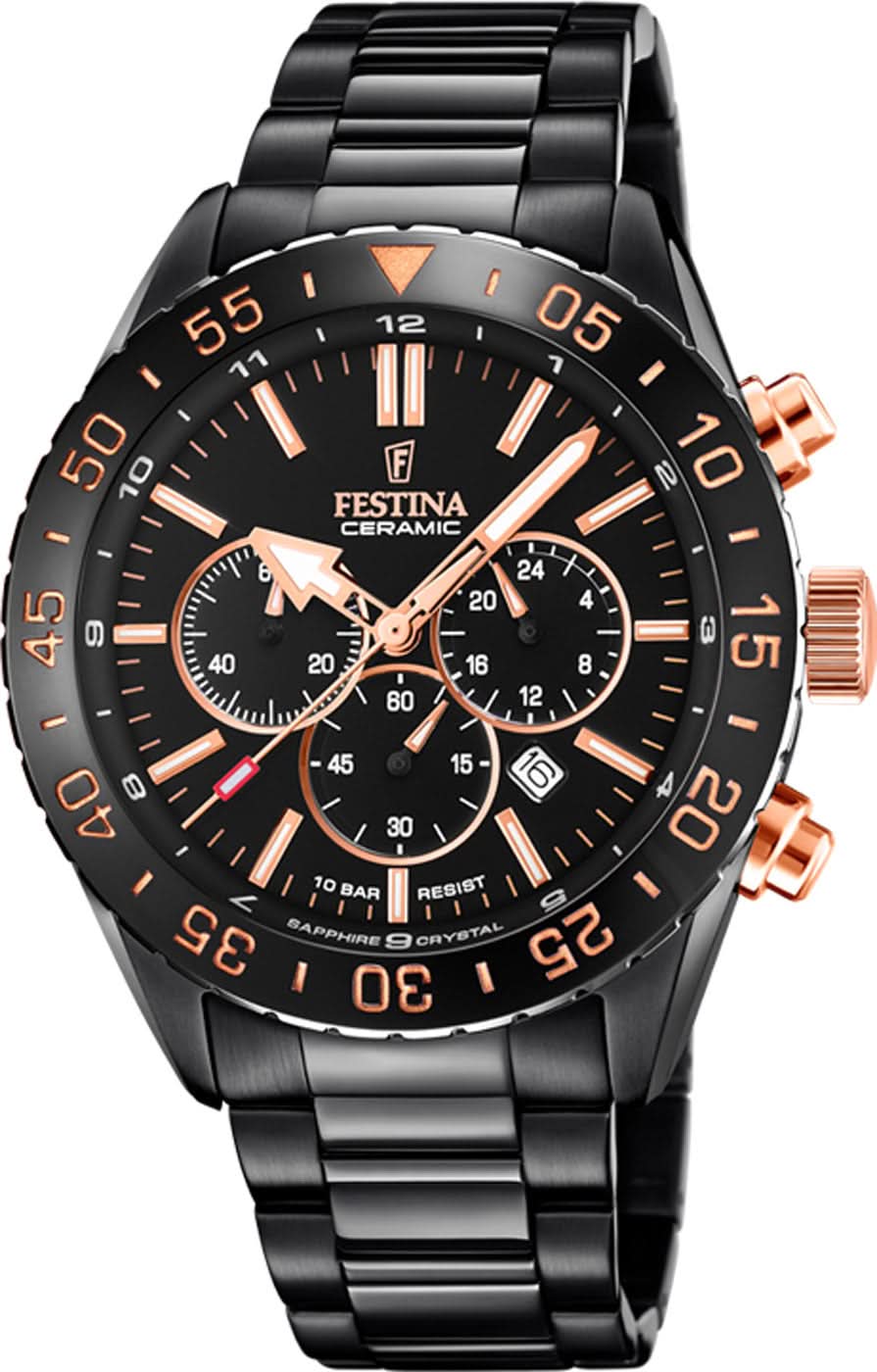 Reloj de cerámica para hombre con correa de cerámica negra y esfera de cronógrafo