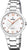 "Reloj de mujer con correa de acero inoxidable, esfera blanca y números romanos"