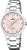 "Reloj de mujer con esfera rosa, números romanos y pulsera de acero inoxidable"