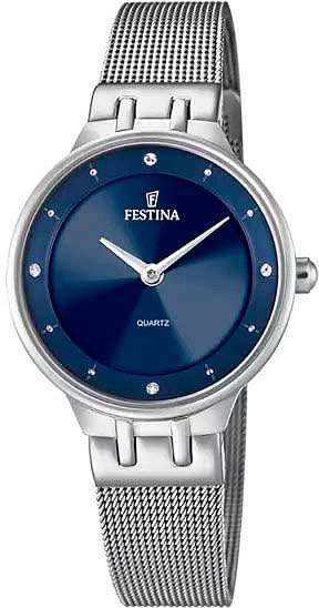Reloj de mujer Festina con esfera azul y brazalete milanés plateado, cuarzo