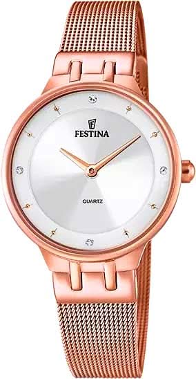 "Reloj de mujer, pulsera milanesa en oro rosa, esfera blanca con manecillas"