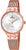 "Reloj de mujer, pulsera milanesa en oro rosa, esfera blanca con manecillas"