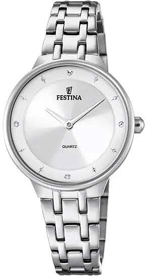 Reloj de mujer de acero inoxidable con esfera blanca, movimiento de cuarzo y manecillas plateadas
