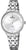 Reloj de mujer de acero inoxidable con esfera blanca, movimiento de cuarzo y manecillas plateadas