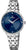 "Reloj de mujer con esfera azul y correa de metal plateado"