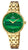 Reloj de mujer con esfera verde y pulsera de cadena de metal dorado