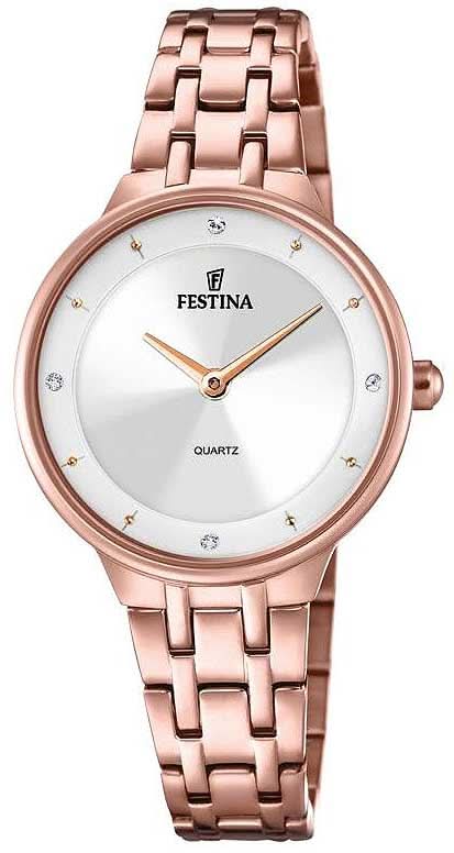 Reloj de mujer con pulsera de acero inoxidable en tono oro rosa y esfera blanca, cuarzo, 3 agujas