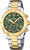 Reloj de mujer bicolor de acero inoxidable con esfera verde y subesferas de cronógrafo