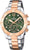 Reloj de mujer con esfera verde, cronógrafo, brazalete bicolor (acero/oro rosa)