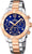 Reloj de mujer con cronógrafo, esfera azul y brazalete bicolor de acero en plateado y oro rosa