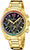 "Reloj de mujer con pulsera de acero inoxidable en tono dorado, esfera negra y bisel de arcoíris"