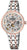 Reloj de mujer con brazalete de metal plateado y oro rosa, esfera esqueleto, cristal de zafiro