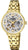Reloj de mujer con pulsera de metal dorado y esfera esqueleto, automático, cristal de zafiro