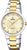 Reloj de mujer con esfera beige, correa bicolor de acero inoxidable y detalles dorados, índices de cristal