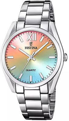 "Reloj de mujer con pulsera de acero inoxidable y esfera de brillo turquesa, movimiento de cuarzo"