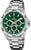 Reloj deportivo para hombre con esfera verde, correa de acero inoxidable e índices luminosos