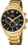Reloj de pulsera cronógrafo para hombre, acero inoxidable dorado, esfera negra