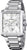 Reloj de hombre de acero inoxidable con caja rectangular, brazalete plateado y esfera blanca