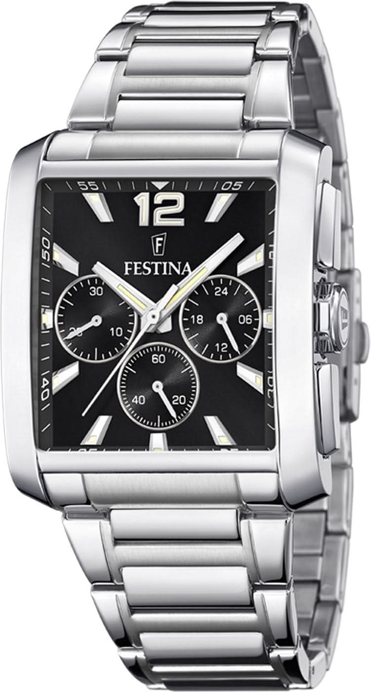 Reloj Festina Chronograph para hombre, correa de acero inoxidable, esfera negra