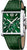Reloj de hombre con correa de cuero verde, caja de acero inoxidable plateado y esfera verde