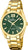 "Reloj de mujer con esfera verde, cadena dorada de acero inoxidable y números romanos"