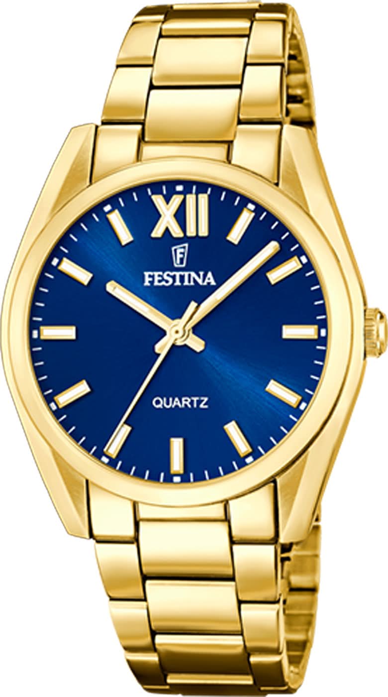 Reloj de mujer con esfera azul y pulsera de acero inoxidable dorada