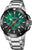 Reloj cronógrafo para hombre con esfera verde, correa de acero inoxidable y visualización de fecha