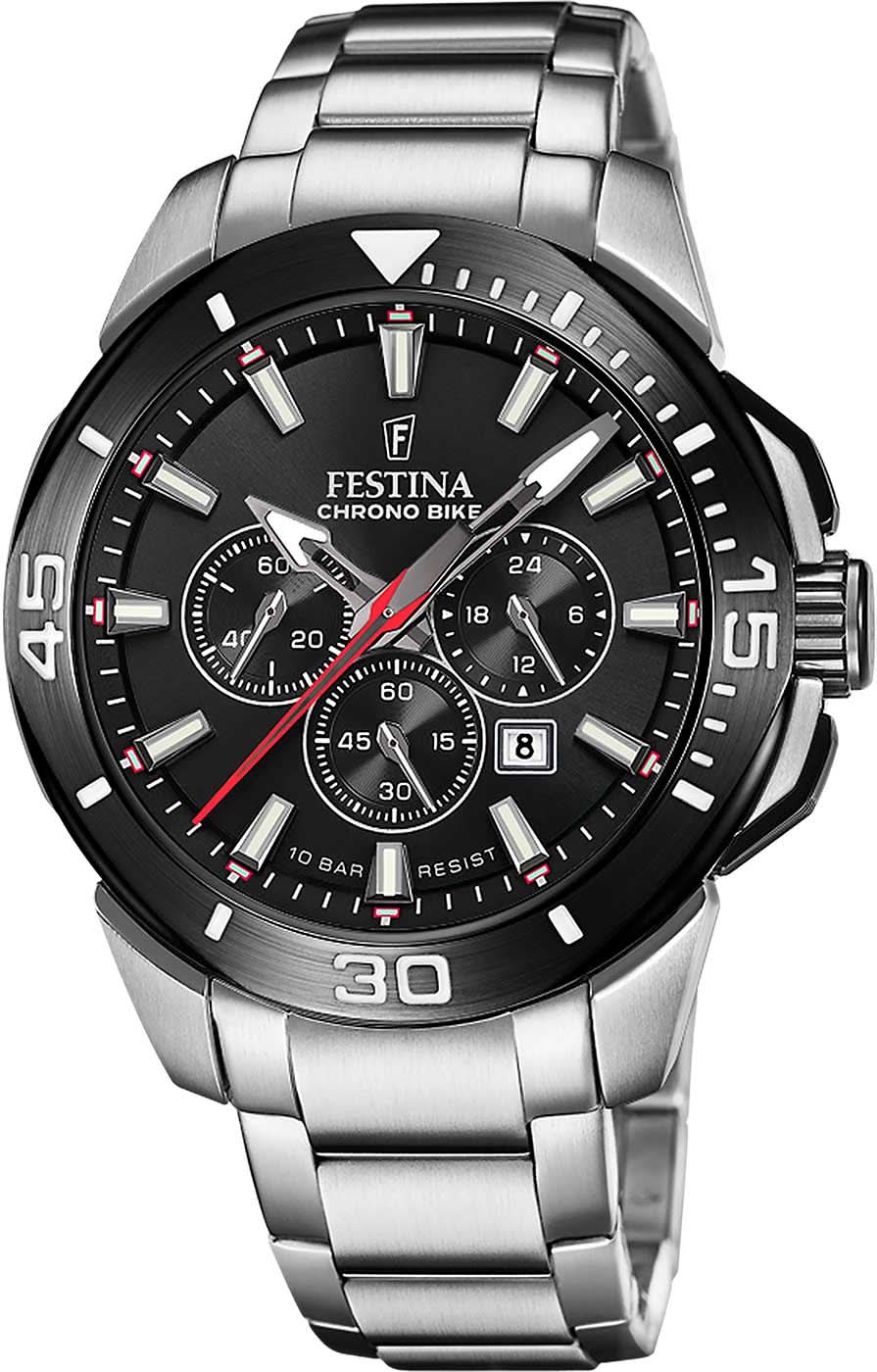 Reloj cronógrafo de acero inoxidable para hombre con esfera negra, subesferas de cronógrafo y fecha
