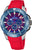 Reloj deportivo Chrono para hombre con esfera azul, detalles rojos y correa de silicona roja