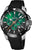 Pulsera de hombre con esfera verde, correa de caucho negra y visualización de fecha
