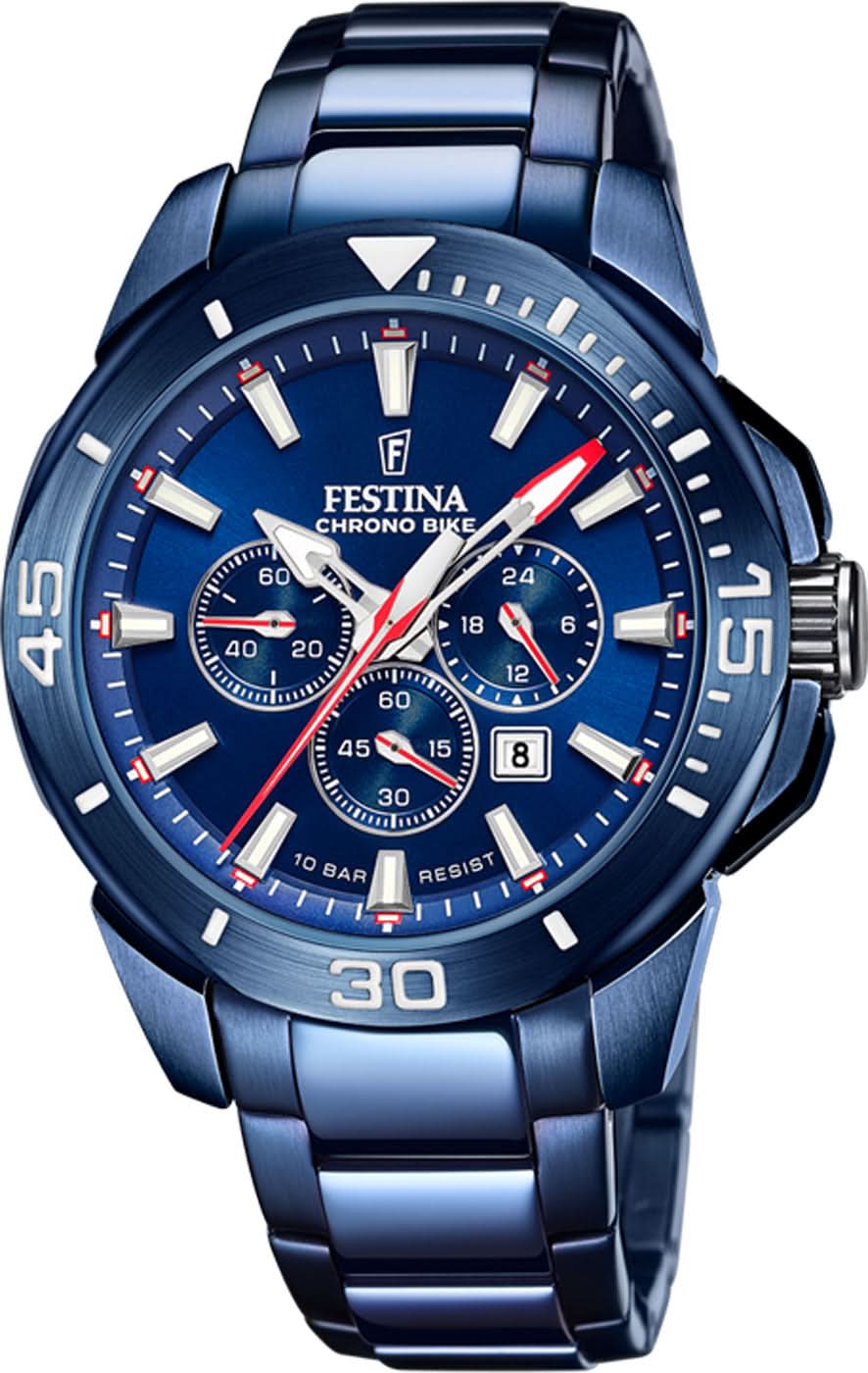 Festina Chrono Bike - Reloj de pulsera para hombre con esfera azul y brazalete de metal azul