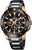 Reloj cronógrafo para hombre con esfera negra y correa de acero inoxidable, detalles dorados