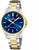 "Reloj Festina Solar para mujer con esfera azul, correa bicolor de acero inoxidable y detalles dorados"