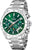 Reloj para hombre con esfera verde de cronógrafo, bisel taquímetro y correa de acero