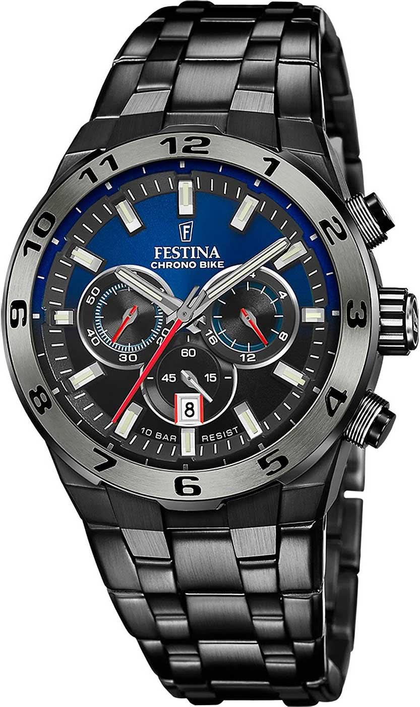 Reloj cronógrafo para hombre con esfera azul y negra y correa de acero inoxidable negra