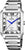 Pulsera de acero inoxidable para hombre con esfera rectangular y segundero azul (cuarzo).