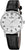 Reloj de mujer con correa de cuero negra y caja plateada, esfera blanca