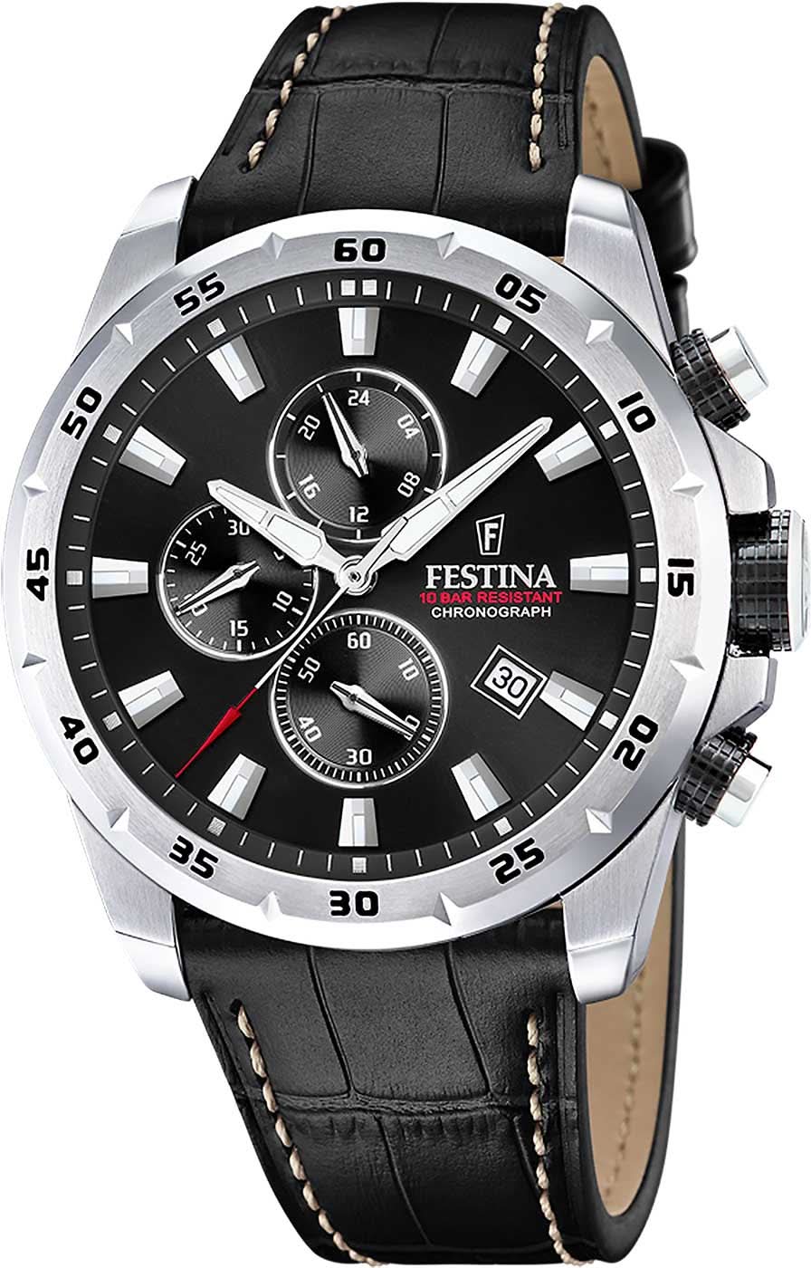 Festina Reloj Cronógrafo con Esfera Negra y Correa de Cuero