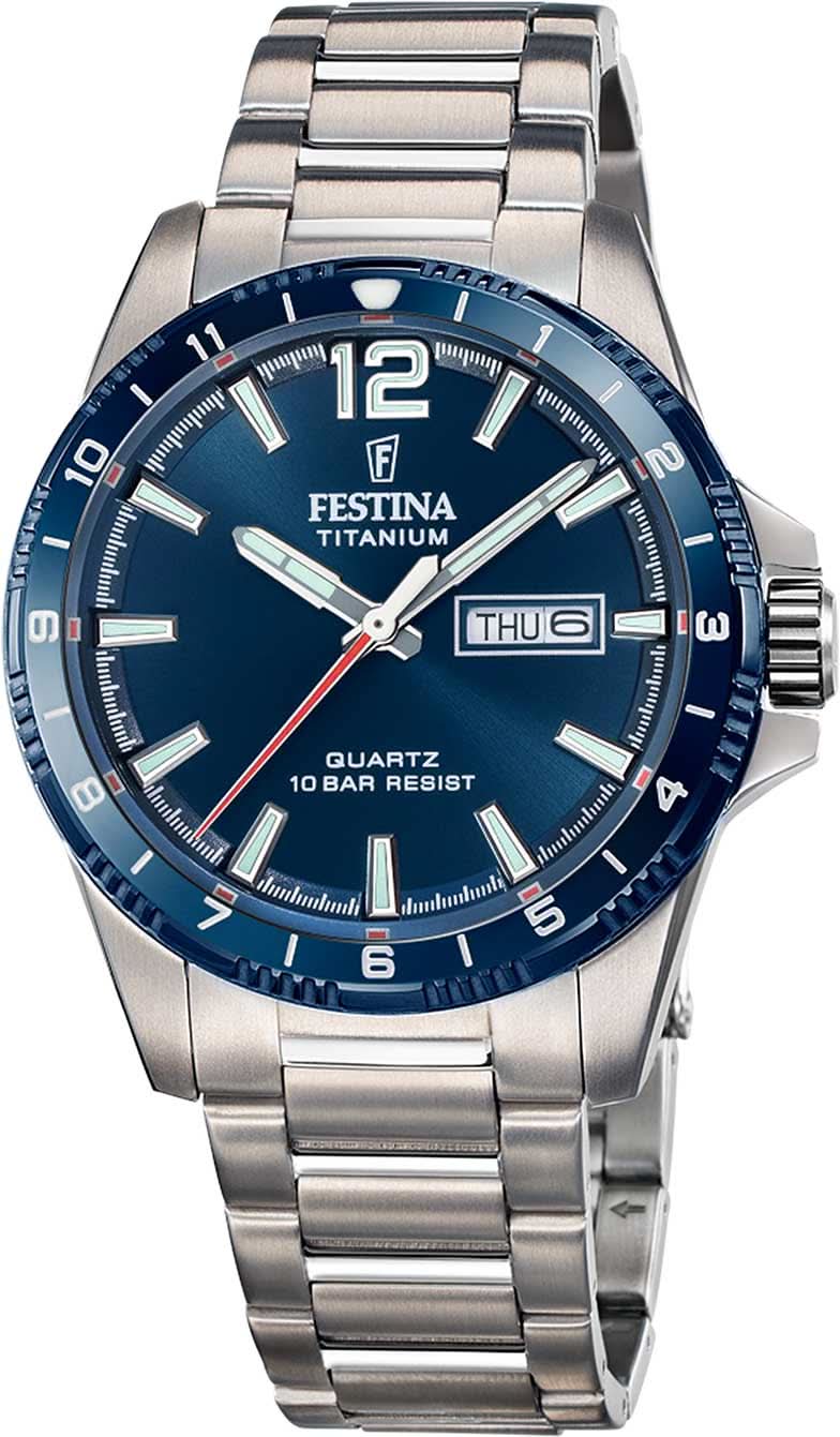 Reloj de titanio para hombre con esfera azul y correa de metal, manecillas grandes