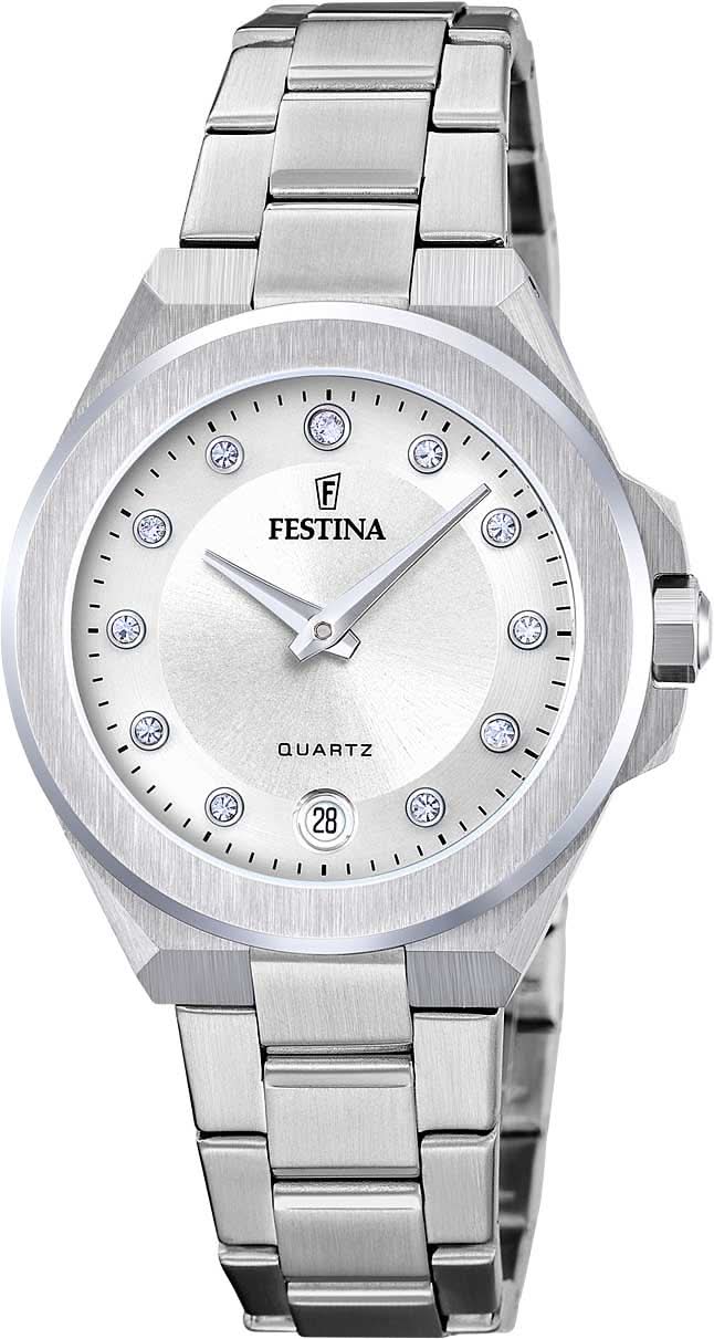 Reloj de mujer con pulsera de acero inoxidable plateado y esfera blanca