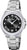 "Reloj de mujer con esfera negra y pulsera de acero inoxidable plateado, marcadores de cristal"