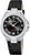 Reloj de mujer con correa de cuero negra y esfera negra, caja de acero inoxidable plateada