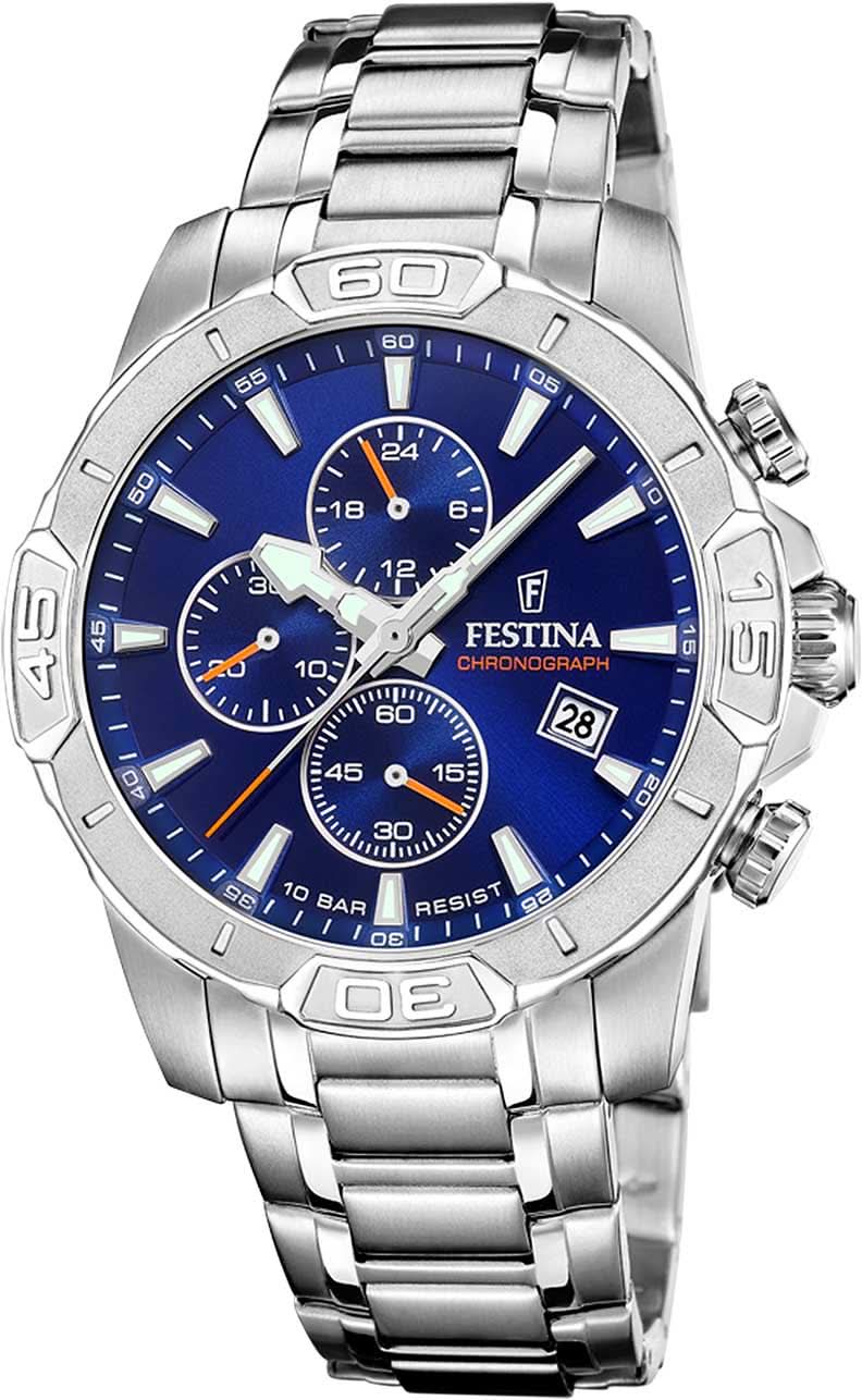 Reloj Festina Chronograph para hombre con esfera azul y correa de acero inoxidable