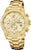 Reloj de hombre con esfera dorada e indicadores de cronógrafo, correa de acero inoxidable